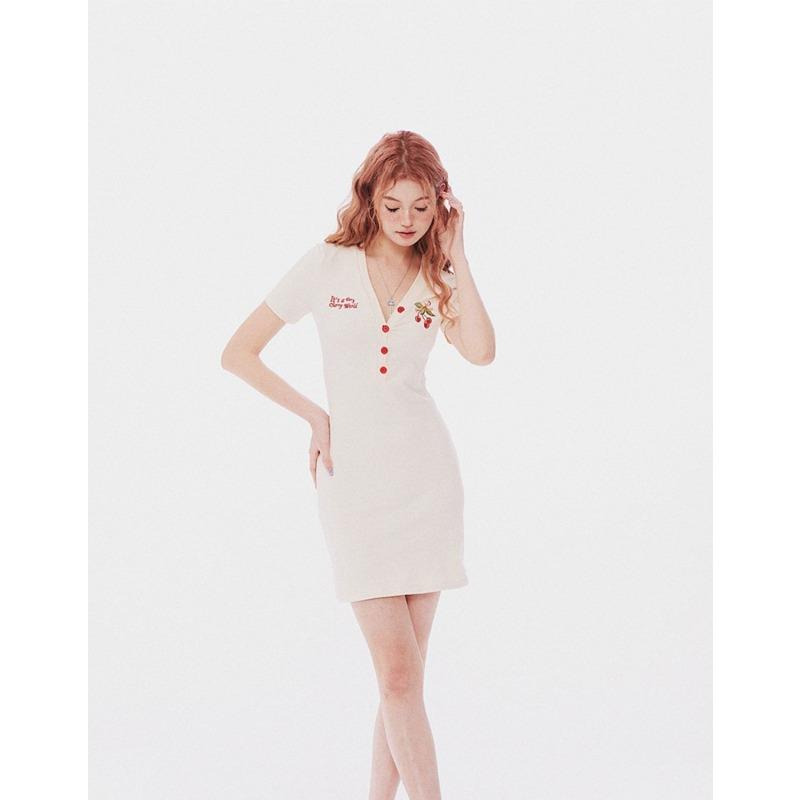 Pure Desire Style Embroidered Cherry Top Spicy Girl Short Style Female Spring and Autumn New Style Slimming and slimming V-neck  Long sleeved T-shirt