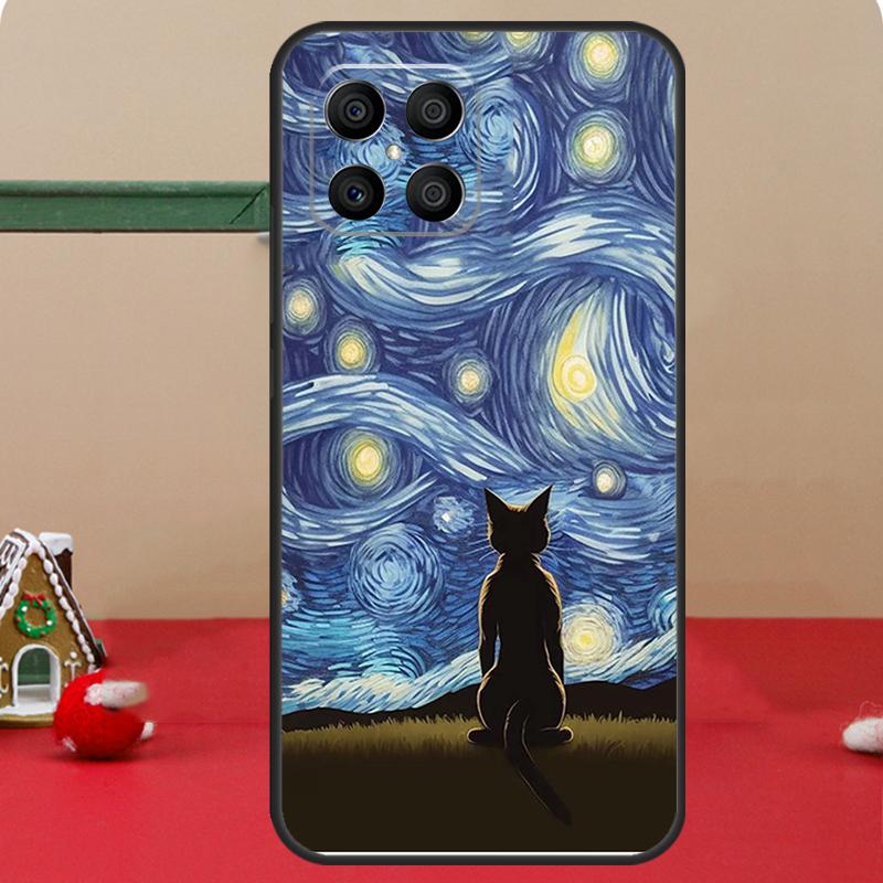 Katze Van Gogh's Sternennacht Hülle Für Honor Magic 7 Lite 5 6 8 Pro Honor 400 200 50 70 90 X8c X8a X8b X9a X9b X9c Abdeckung
