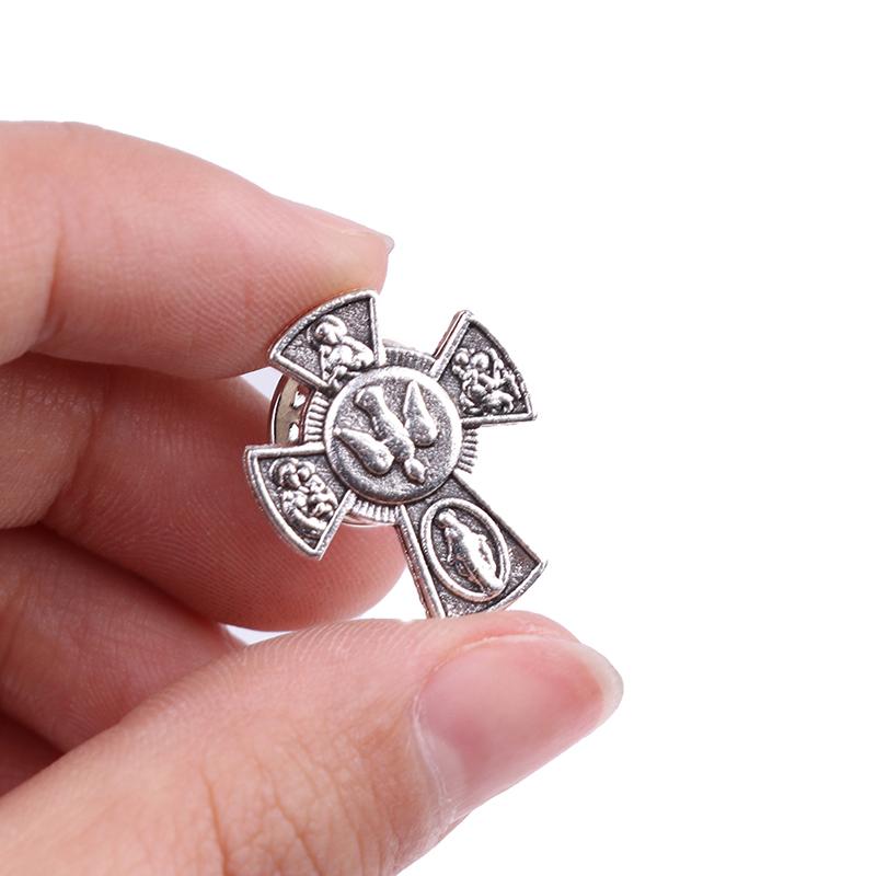 1Pc Catholic Christian Jerusalem Cross Brooch Badge Religious Jewelry Halo Gifts