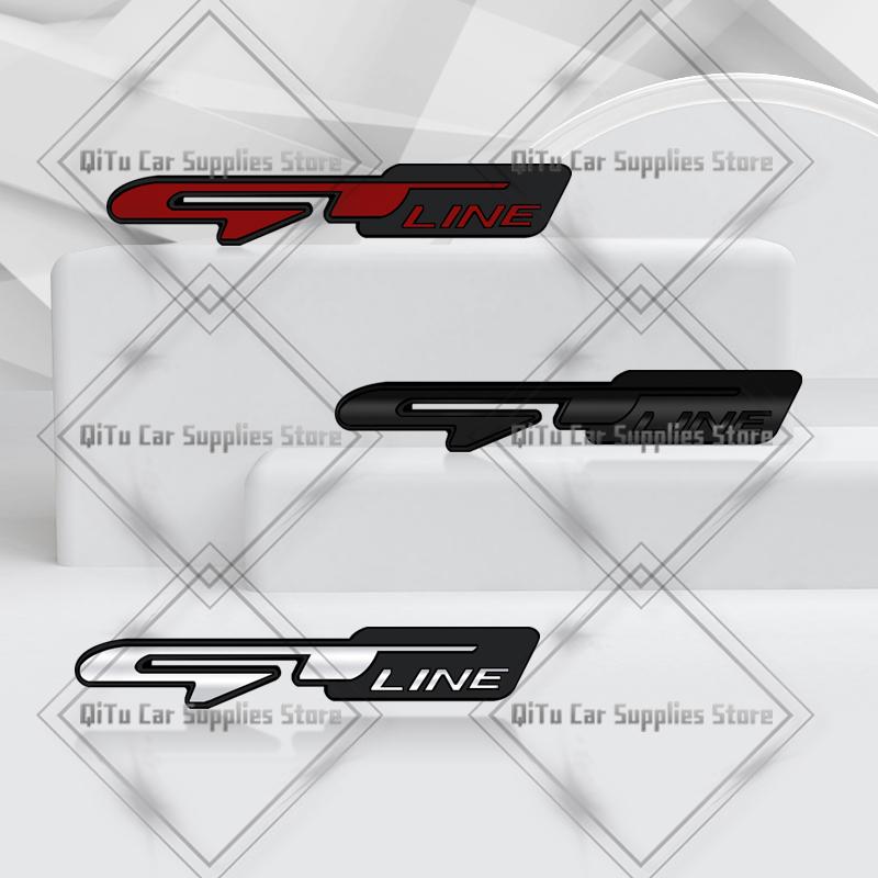 EEJQ9 Zinc Alloy Blue GT Line Badge Car Trunk Emblem 3D Grille Sticker For Kia Ceed Sportage Picanto Stonic Optima K5 Hyundai Peugeot