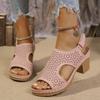 Fashion Women's Fashion Thick Sole Hollow Sandals Summer High Heel Peep Toe Sandal Female New Back Strap Square Heel Sandalias Mujer
