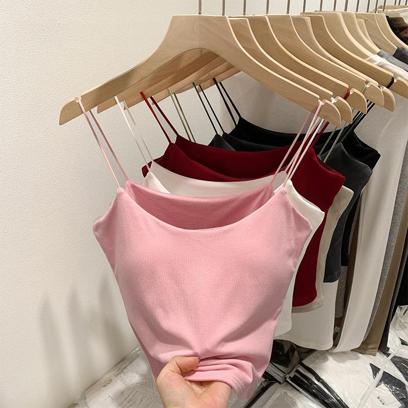 

Европейские и американские сексуальные топы на тонких бретельках с нагрудными вкладышами для женщин – новый летний стиль, высококачественная верхняя и нижняя одежда Small розовый