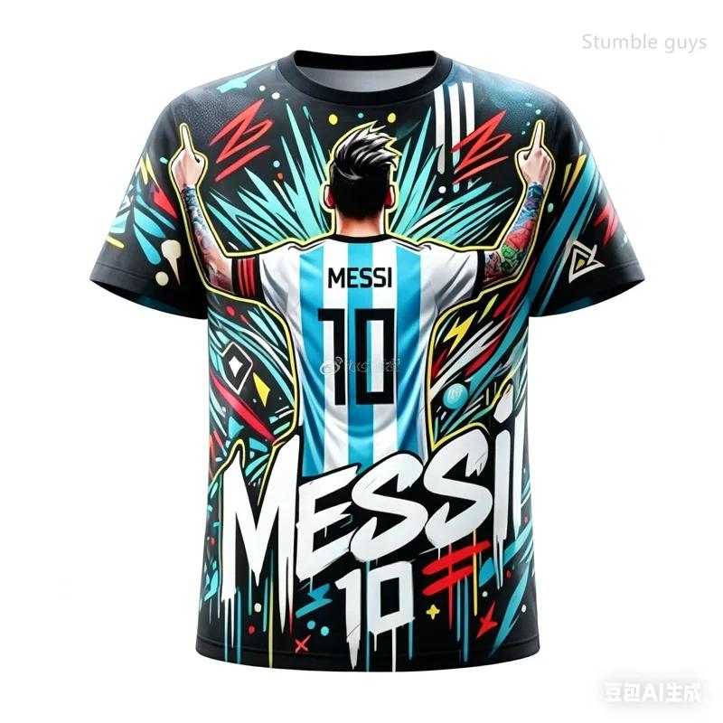 T-shirt Estiva da Uomo per Palestra Fitness con Stampa di Messi Calcio Manica Corta Casual Sportiva Maglietta Street per Bambini Ragazzi Abbigliamento da Esterno