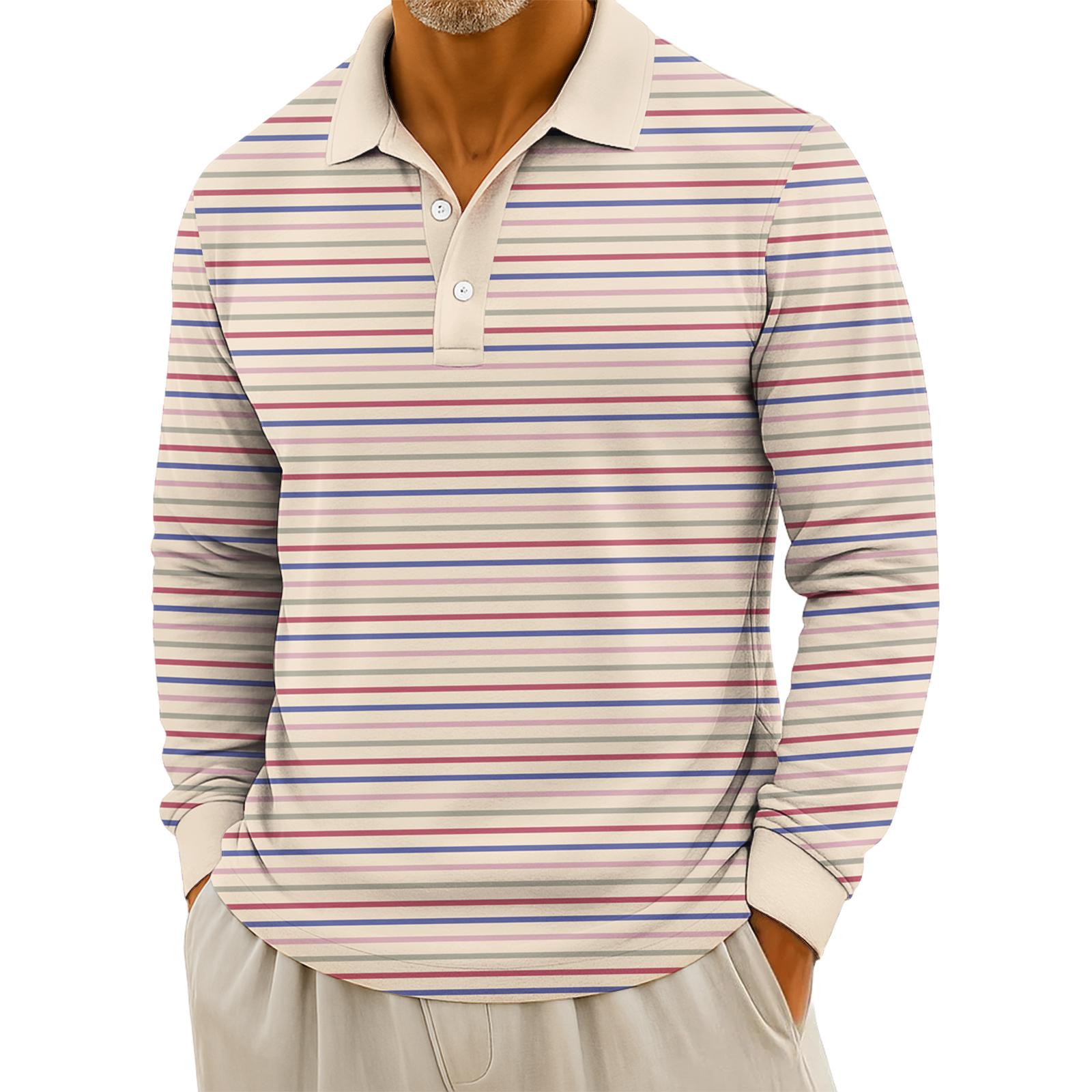 

Мужские повседневные топы с длинными рукавами на пуговицах с полосатым принтом XL хаки