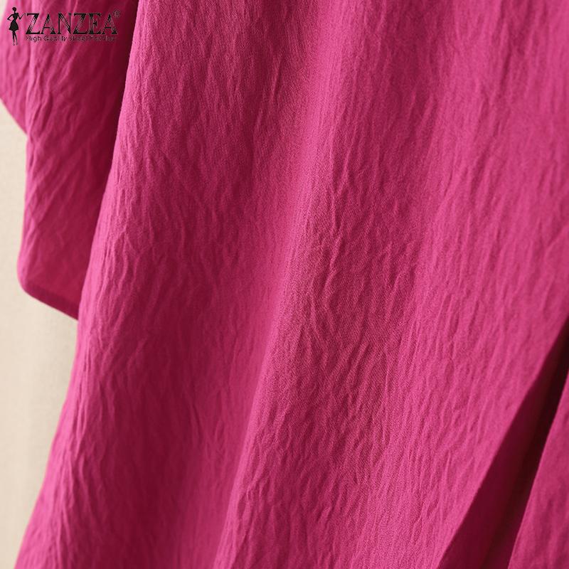 ZANZEA Women Casual Round Neck Solid Color Loose Half Sleeve Dress