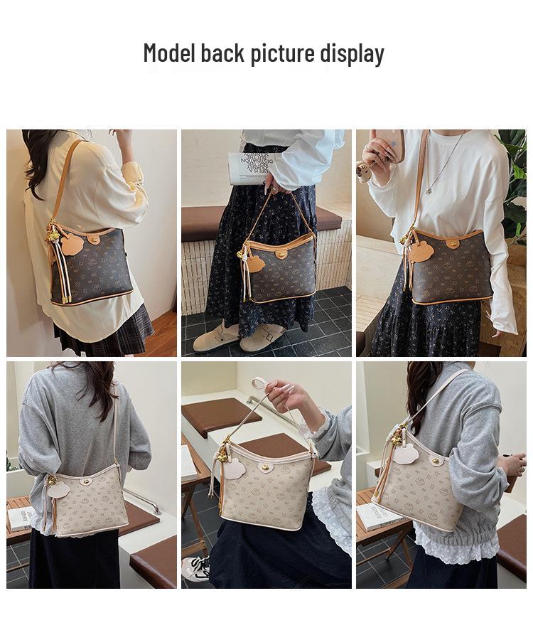 2025 Women's Large Capacity Retro Tote Bag, High-End Fashion Floral Commute Bag, Shoulder Crossbody Style
