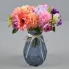 Künstlicher Chrysanthemen-Kugelblumen-Strauß Gemischte Kunstseiden-Hortensienblumen mit Chrysanthemen-Pfingstrosen für Brautstrauß Hochzeitsfeier Floristik