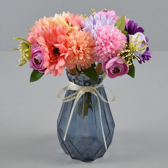 Künstlicher Chrysanthemen-Kugelblumen-Strauß Gemischte Kunstseiden-Hortensienblumen mit Chrysanthemen-Pfingstrosen für Brautstrauß Hochzeitsfeier Floristik