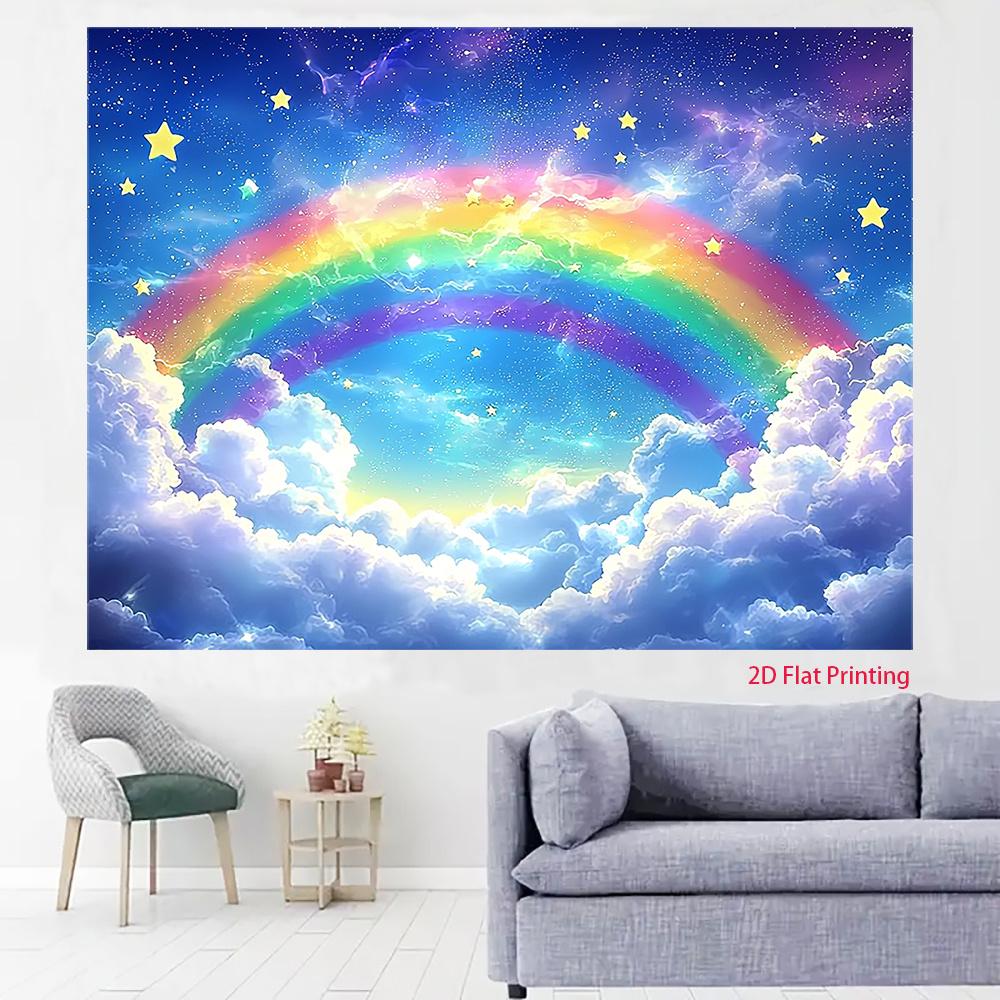2D Plane, 1 Piece of Soft Rainbow Cloud and Starry Background Fabric, for Party, Wedding or Birthday Decoration