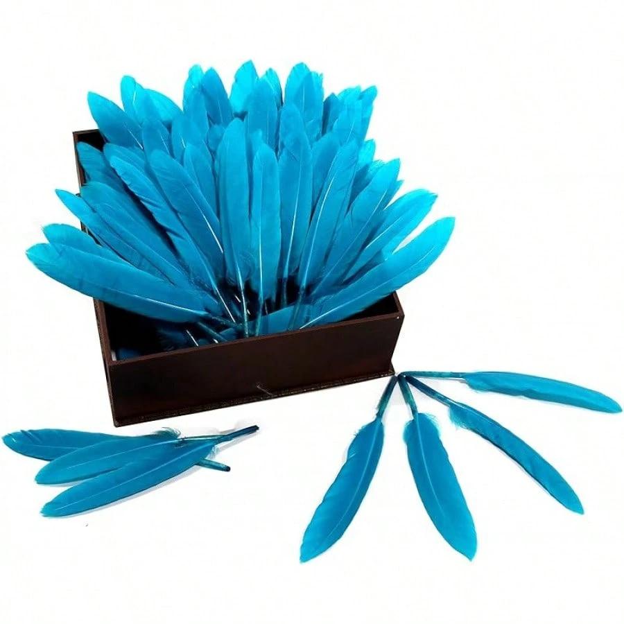 100Pcs Blue Goose Feathers 10-15cm Natural Dyed Feather for Wedding Decoration Party DIY Crafts Halloween Costume Supplies