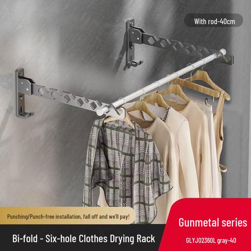 Wall-Mounted Telescopic Clothes Drying Rack - Punch-Free, Folding Design for Bathroom or Balcony