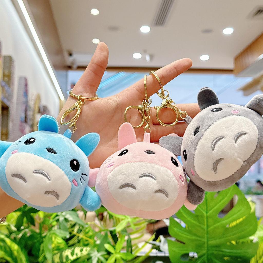 Japanese Style Cute Totoro Plush Keychain - Cartoon Stuffed Doll Pendant Keyring
