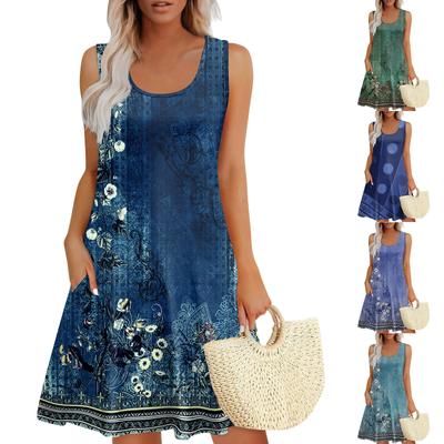 Womens Summer Dresses Loose U Neck Sleeveless Sundresses Dress With Pockets