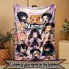 Custom Name Personalized Demon Slayer Print Blanket, Home Decor, Bedroom, Sofa, Camping, Couch, Gifts for Birthday Christmas
