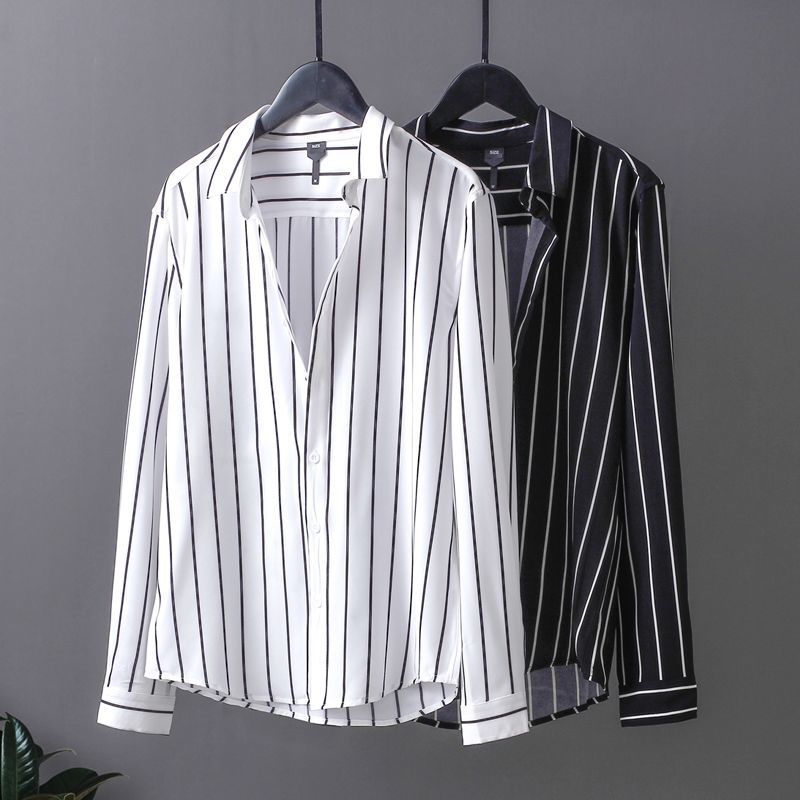 New Spring and Autumn Fashion Stripe Long Sleeve Fashion Casual Light Mature Style Design Sense Youth No Iron Shirt