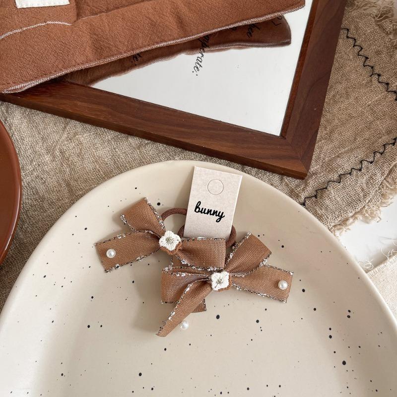 New Coffee-colored Sunflower Mushroom Children's Leather Band Bow with High Elasticity and No Damage To Hair Bands  Ponytail Hair Tie Headwear