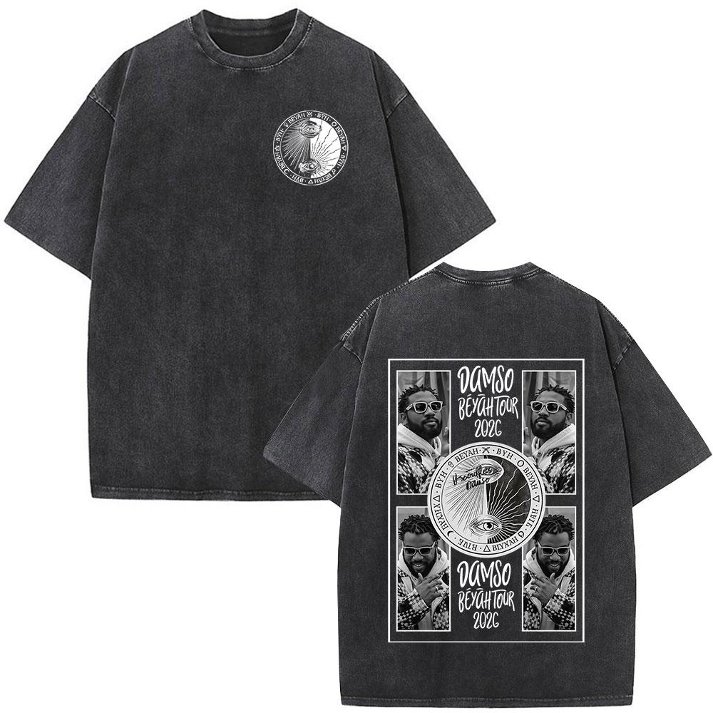 Vintage Spierane Koszulki Rapper Damso Beyah Tour 2026 Mężczyźni Kobiety Odzież Moda Hip Hop Krótki Rękaw Okrągły Dekolt Koszulki Streetwear