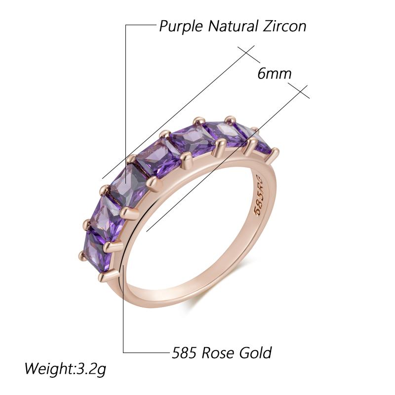 Shiny Square Purple Natural Zircon Ring For Women Trend Rose Gold Color Bride Wedding Vintage Jewelry Best Gift