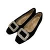 2025 autumn and winter new gentle rhinestone square head velvet bean single shoes fashion fluffy shoes wear cotton ladyshoes