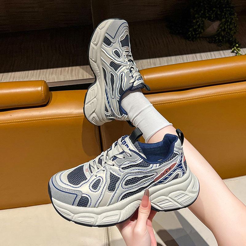 Popular Net Shoes Are Lightweight and Heightened Casual Sports Shoes for Women's 2025 New Spring and Autumn Silver Platform Dad Shoes for Women