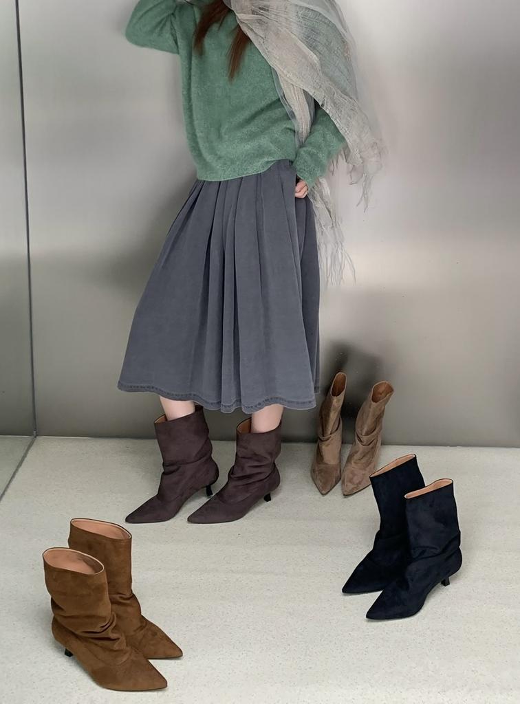French temperament kitten and short boots temperament pointed pile boots suede thin heel thin boots medium boots