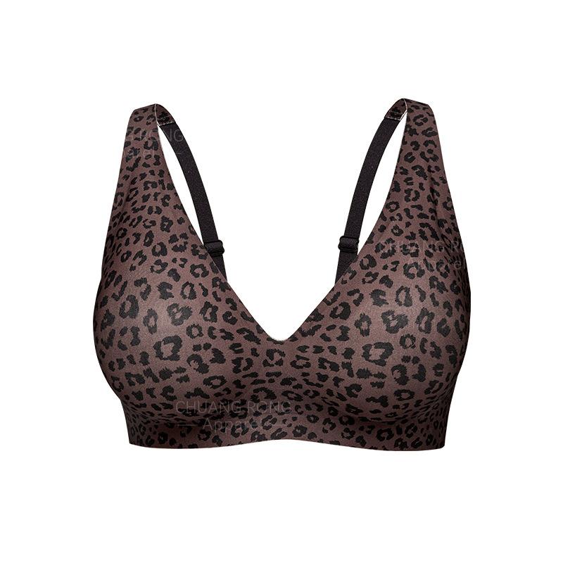 Jelly Glue Underwear Women's Personality Leopard Print Printing Seamless Invisible Thin Large Chest Small Soft Support Bra