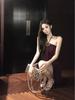 Purple Halter Neck Bandeau Dress: Elegant Pleated, Waist-Cinching, Slimming Skirt for Women