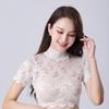 Luxury Lace Women's Mesh Shirt with Detachable Collar - Hollowed Out Design for Autumn/Winter