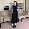 French retro college style dress women's autumn new high-end POLO collar waist slim skirt