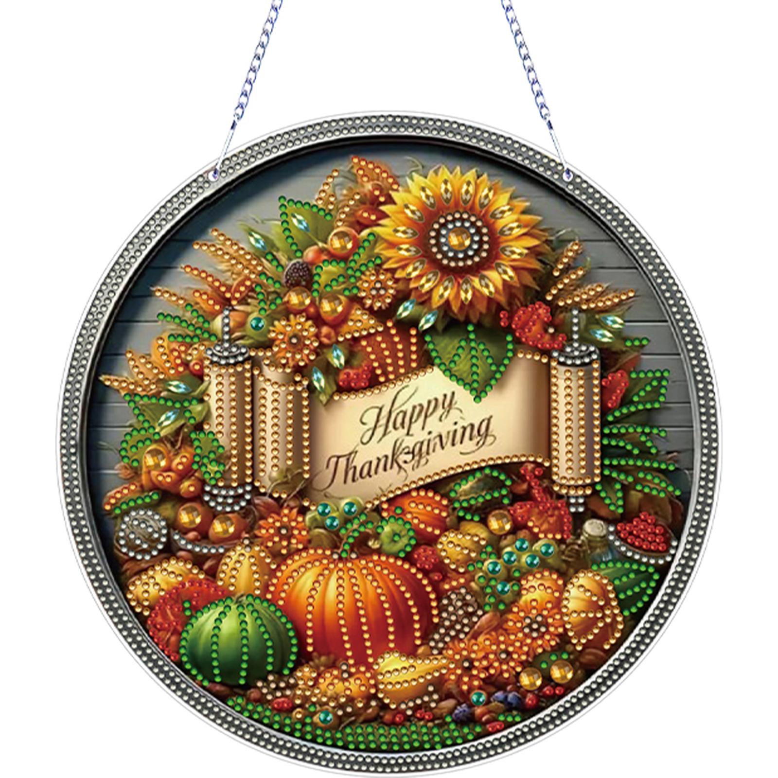 

Thanksgiving 2D Flat DIY Special Shape Rhinestone Diamond Art Window Pendants Diamond Painting Set Wall Decor for Home & Windows