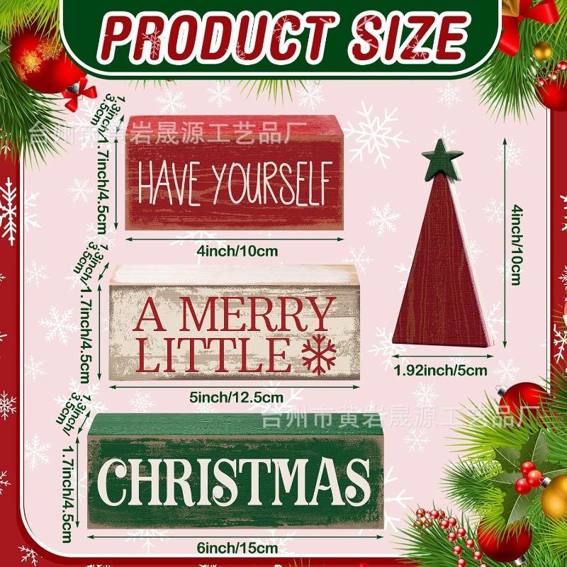 4 Christmas Ornaments Wooden Layered Tray Decoration Christmas Tree Signs Gifts Dining Table Home Kitchen Wood Products
