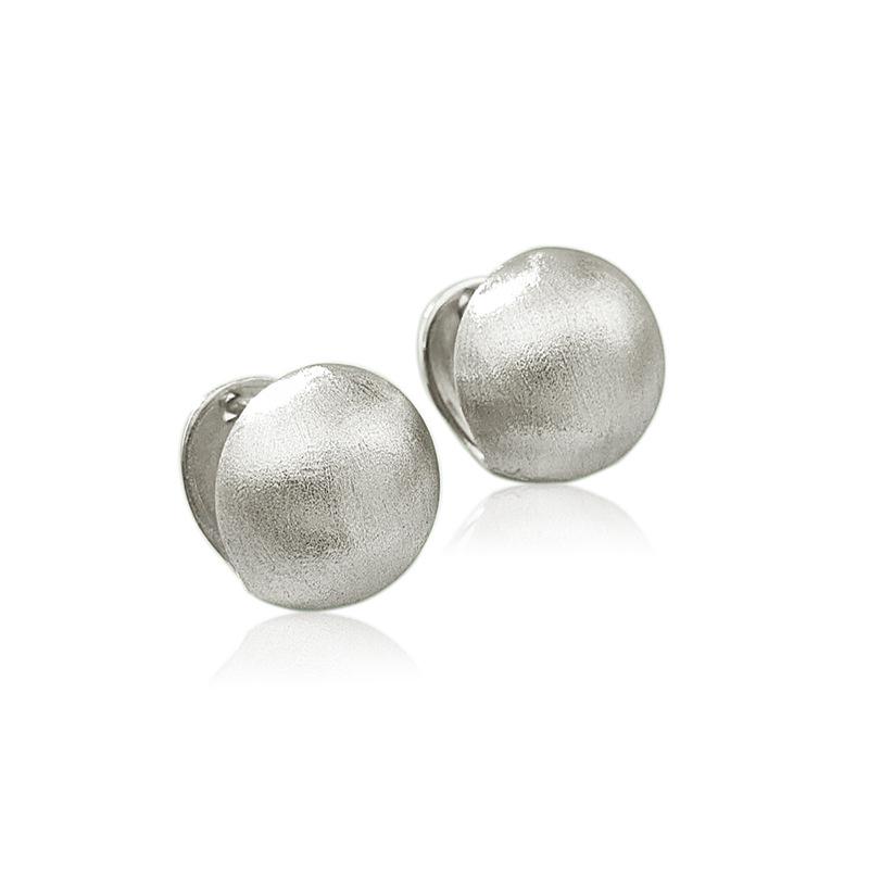 S925 Sterling Silver Brushed Matte Ball Stud Earrings - Women's Simple Luxury Design, European & American Style