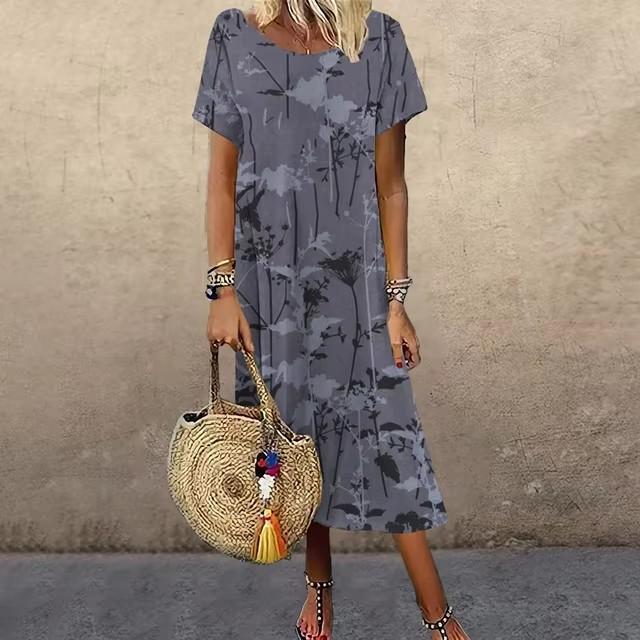 3D Digital Printing Dresses Women's Summer Short-sleeved O-neck Casual Loose Dress