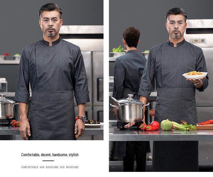 Men's Long Sleeve Elastic Waterproof Chef Uniform for Autumn/Winter - Ideal for Hotel, Restaurant, Hot Pot, BBQ, Canteen, and Bakery Kitchens.