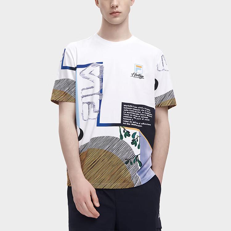 Fila Fashion Full Print Letter Round Neck Pullover Short Sleeve T-Shirt Men Tops Multicolor F11M328101FZA