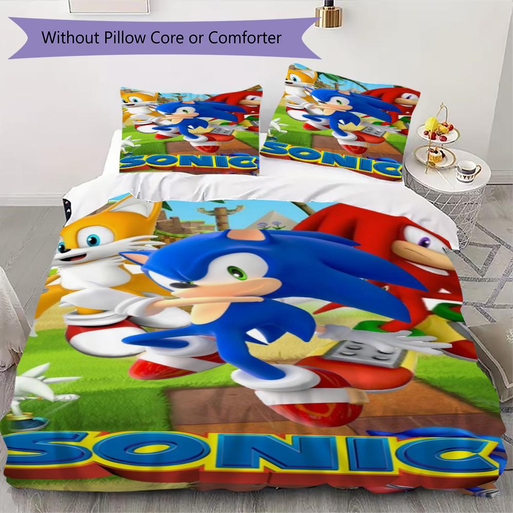 Sonic Blue Blur Threepiece Set 1 Duvet Cover 2 Pillowcase Without Core Without Core Christmas Birthday Gift Soft And Comfortable