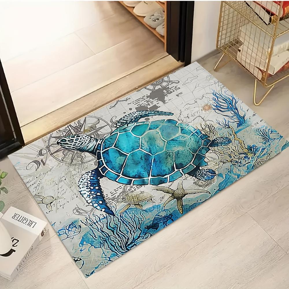 

1pcOcean Turtle Door Mat – Turquoise Sea Turtle & Coral Reef Design, Coastal Art-Inspired Entryway Mat for Living Room, Bedroom 40x60cm16x24in