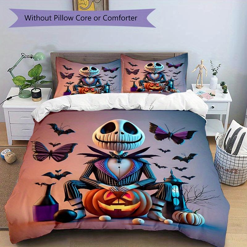 3pcs Halloween Theme Jack Pumpkin Bedding Set Includes 1 Quilt Cover and 2 Pillowcases, Comfortable B038