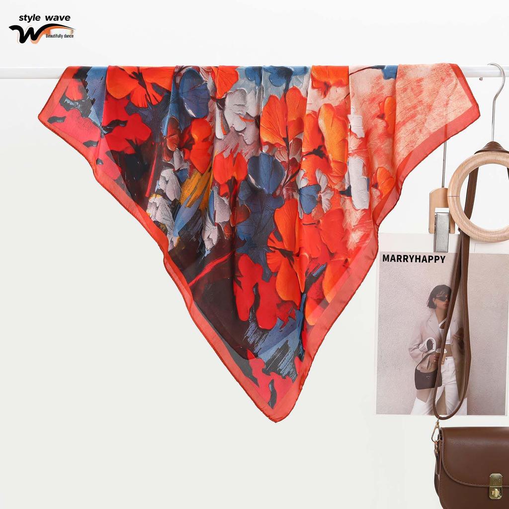 Elegant Chinese Ink Painting Lotus Silk Scarf: High-End, Versatile Retro Print, Popular Decorative Accessory for Women.