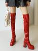 Sexiga lårhöga stövlar för kvinnor Sexiga Patentfetisch festskor Damklackar över knäet Stövlar Röd Svart Röd Vinter Lång Sko