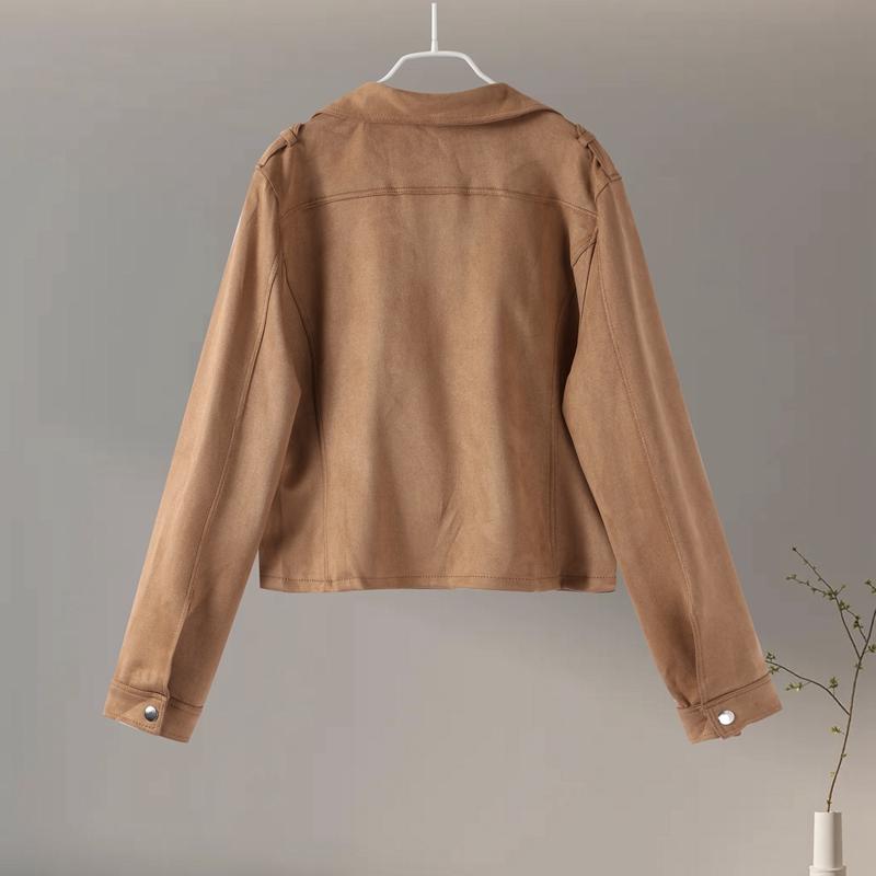 Zipper Short Jacket Lapel Slant Zipper Deerskin Thin Velvet Top Women's Long Sleeves Slim Coat Casual New Fashion Autumn