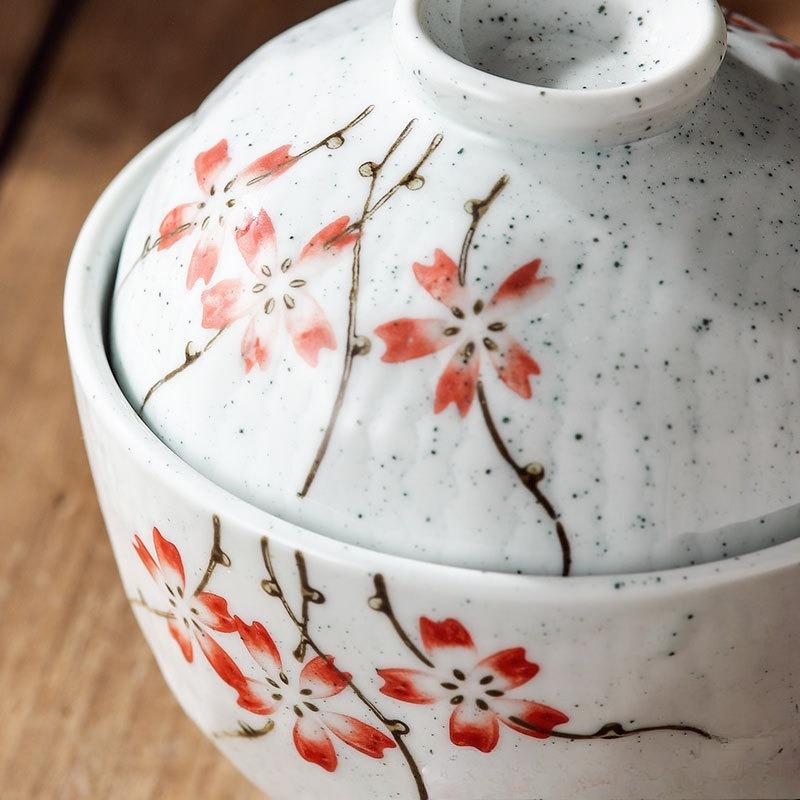 4 Zoll Japanische Keramik-Dampfgar-Schale Handbemalt mit Deckel Suppentasse für Eierpudding Vogelnester