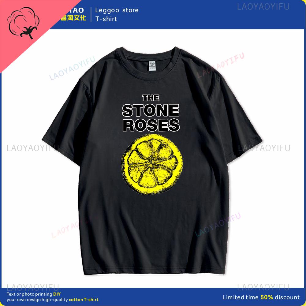 Human stone rose lemon name printed pattern fashion Harajuku trend Street wear Unisex and women universal short-sleeved T-shirt Unisex