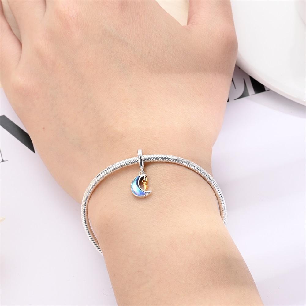 Authentic copper Charm Bead Charms Luxury Blue Moon Moonlight Lock Pendant Bead Charms Compatible With Bracelets Diy Women Making Delicate Gift