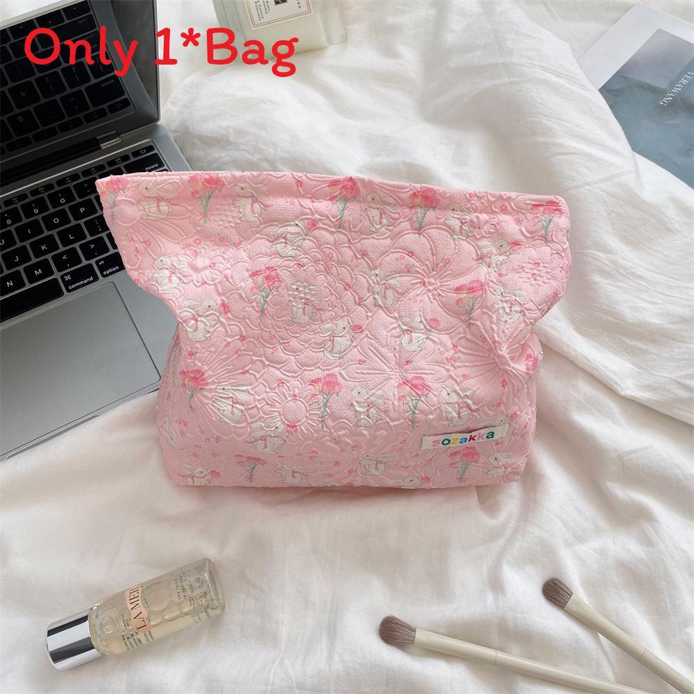 Cartoon Floral Embossed Makeup Bag With Large Capacity For Travel And Daily Use