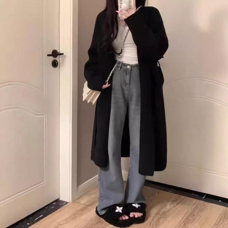 YUNSHU Korean Style Loose Knit Cardigan - Women's Medium To Long Lazy Fit Sweater for Spring and Autumn