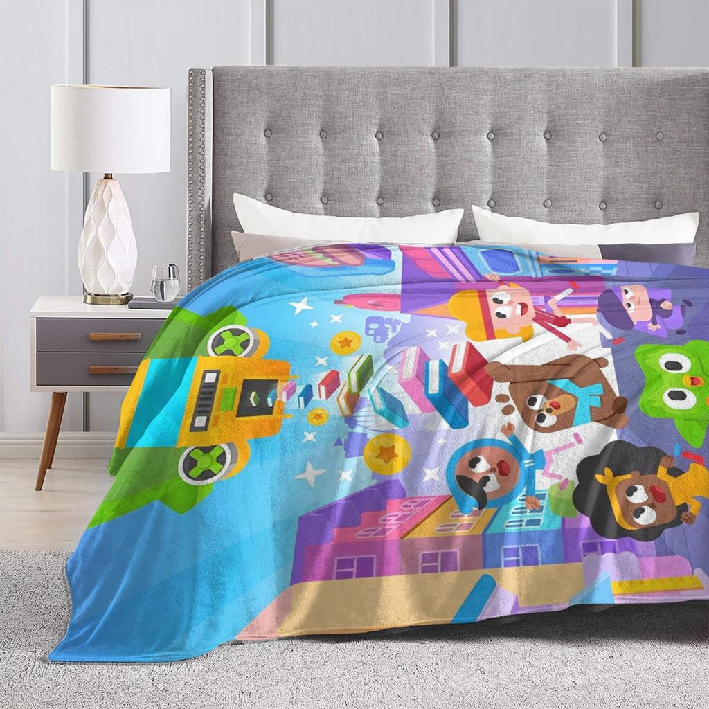 Duolingos Owl Duo Knitted Blankets Flannel Cartoon Cute Super Warm Throw Blankets for Home Couch Bedroom Quilt