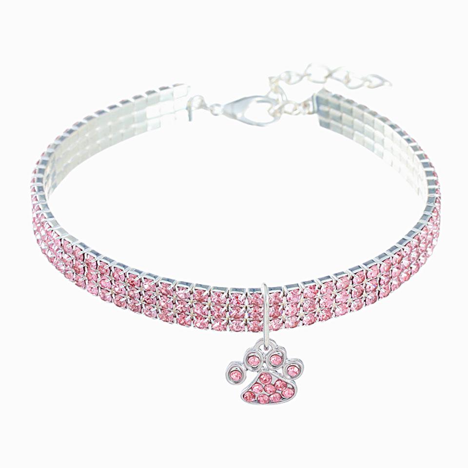 Colorful Alloy Footprint Pendant Pet Necklace with Rhinestone Dog Chain Cat Collar