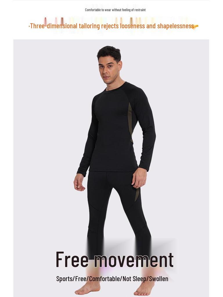 Men's Plus Velvet Thermal Underwear Set: Breathable, Sweat-Wicking, Quick-Drying Base Layer for Cycling, Skiing, Mountaineering.