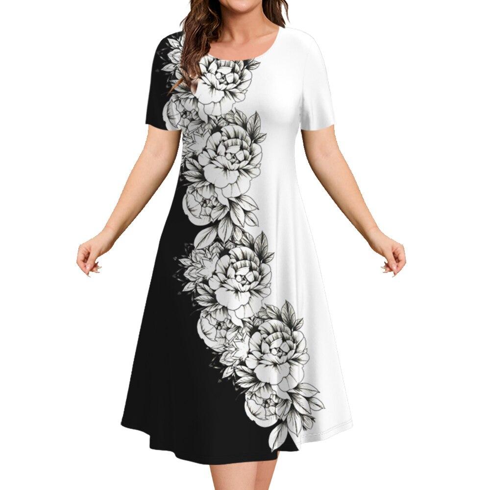 Damen Sommer Mode lockeres Kleid elegantes Rundhals kurzärmeliges Kleid